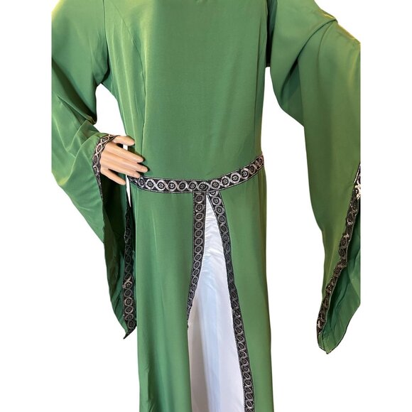 Womens Size 2XL Medieval Renaissance Court Dress Green Cosplay Gown Bell Sleeves - Picture 5 of 7
